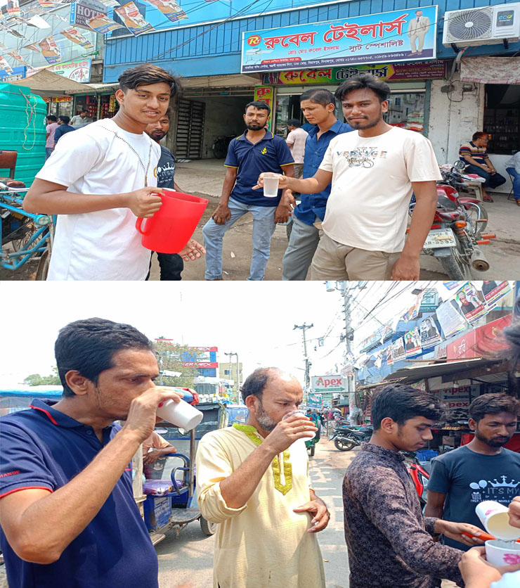 বিরামপুরে তৃষ্ণার্ত পথচারীদের কে লেবুর শরবত ও ঠান্ডা পানি পান করিয়েছেন বিরামপুর প্রতিদিন ফেসবুক গ্রুপ